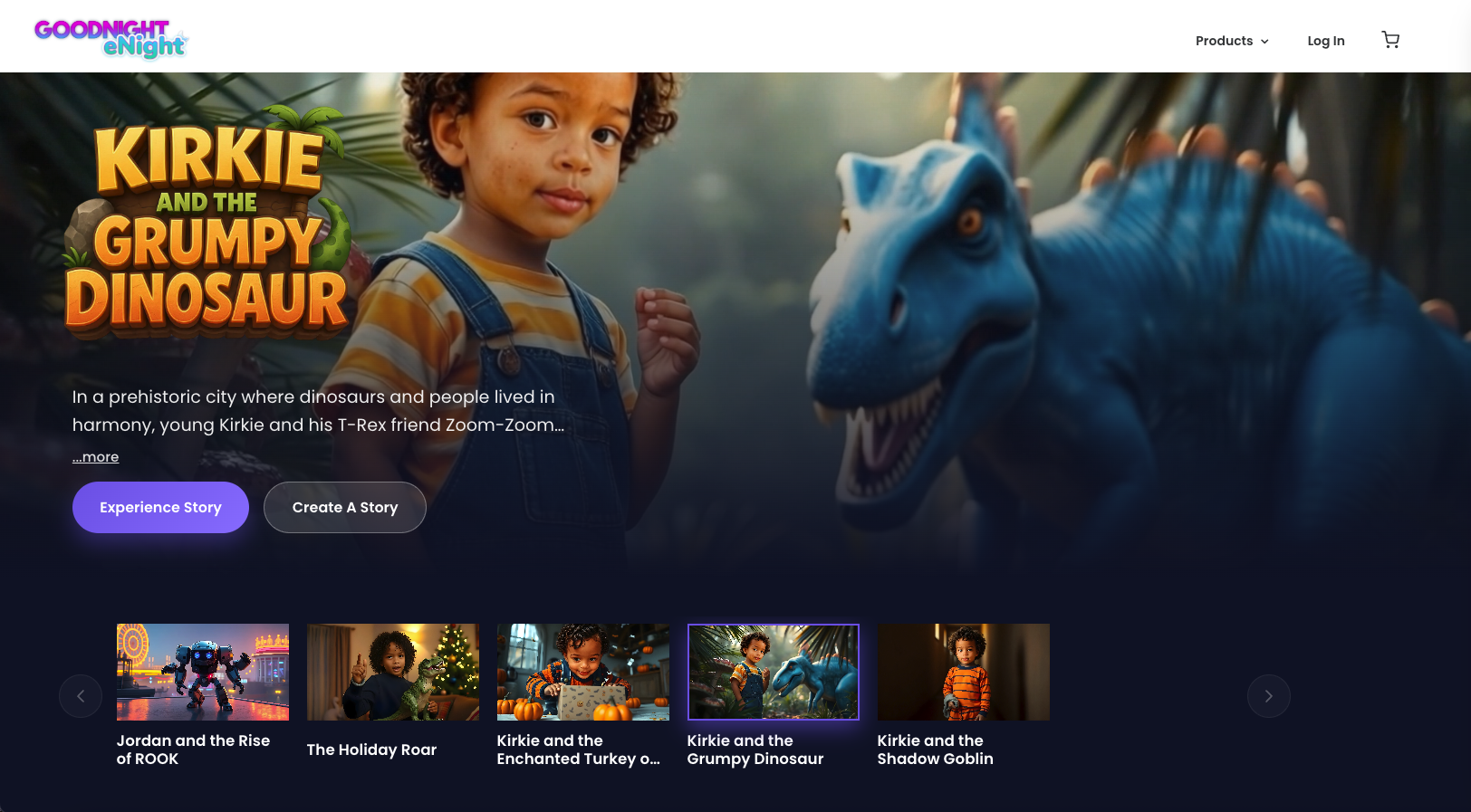 Goodnight eNight story carousel and featured story screen