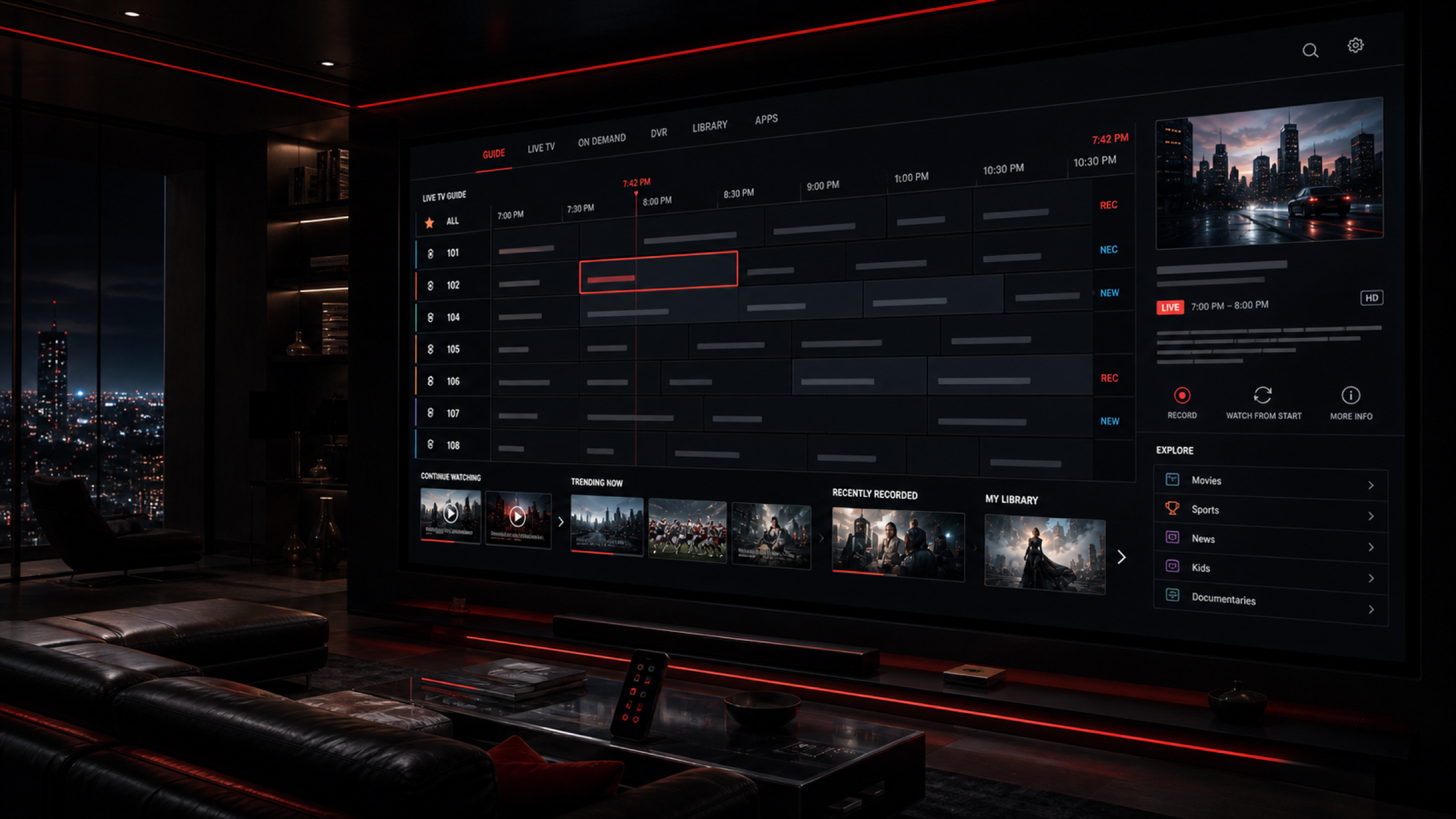 Archived FiOS guide used as cinematic media-interface source - final staged scene