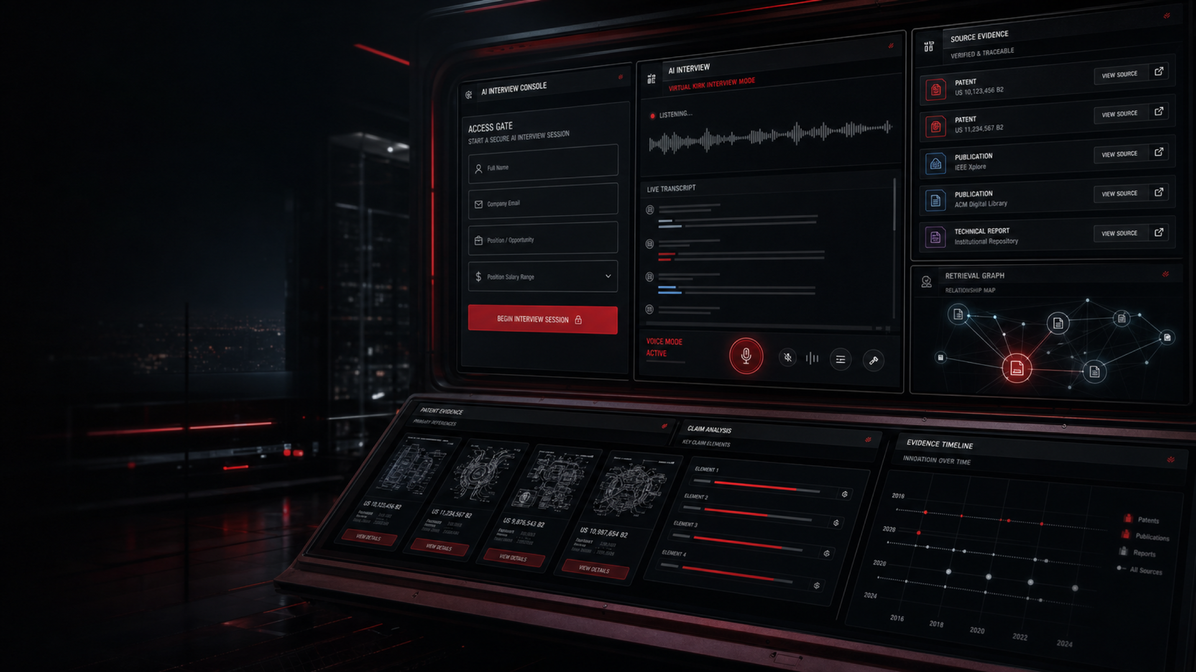 Patent-themed AI portfolio hero source - final staged scene